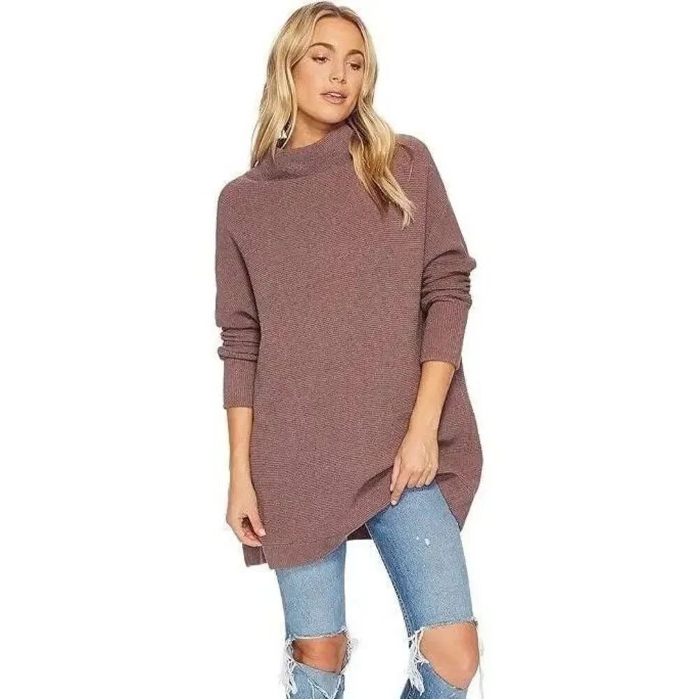 Free People Ottoman Slouchy Tunic Size Small oversized sweater ribbed knit mock
